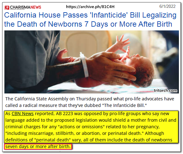 California Infanticide Bill Allows Mothers To Kill Their Children Up To Seven Days After Birth June 2022