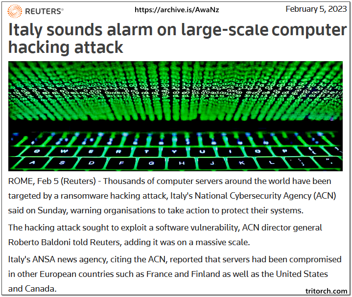 Italy Sounds Alarm Over Large Scale Hacking Attack February 2023